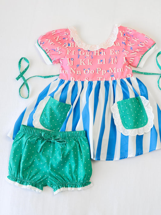 Ruffled Pocket Tunic Set - ABC's Stripe
