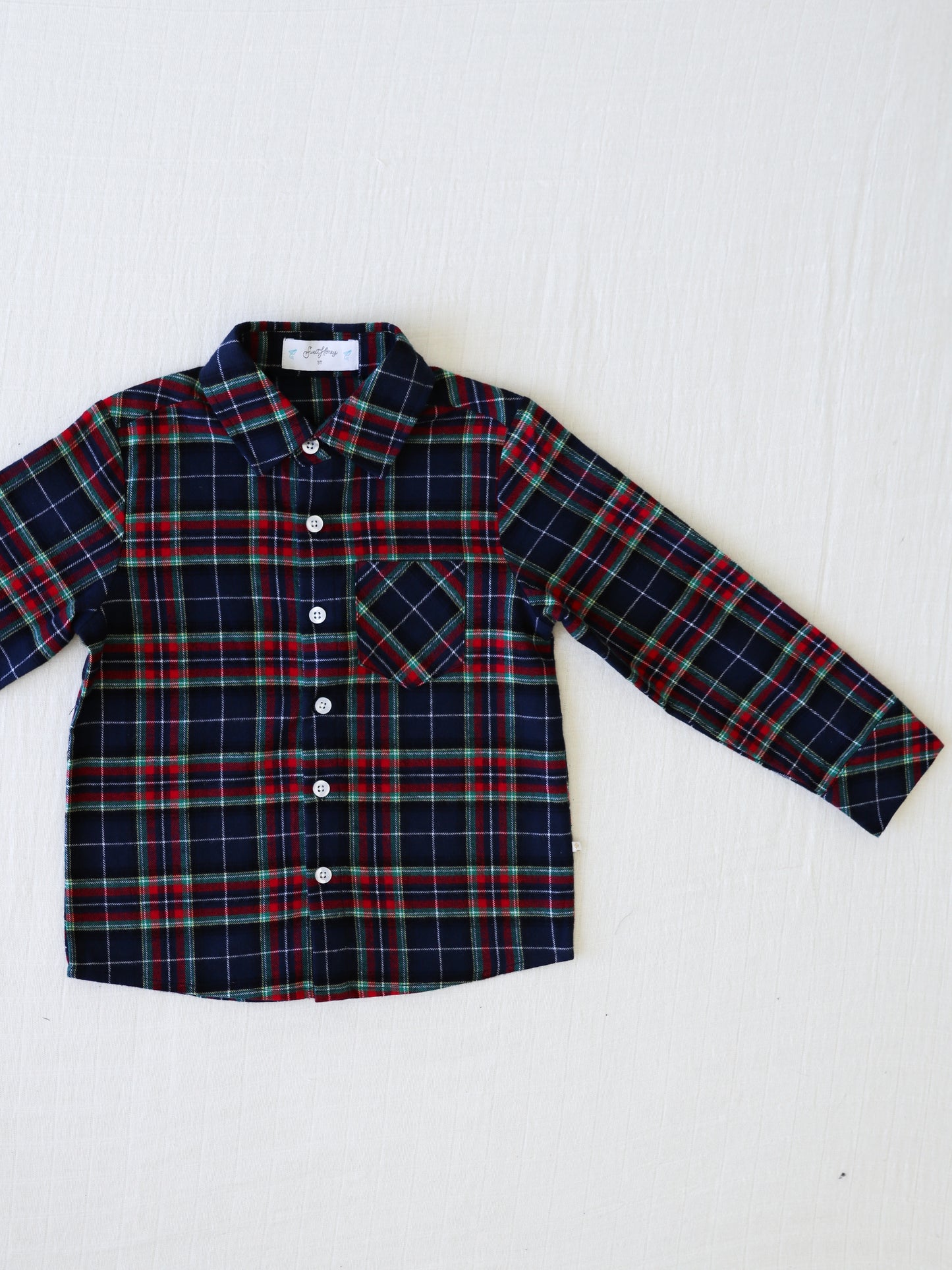 Boy's Button Up Shirt - Navy Midnight Plaid