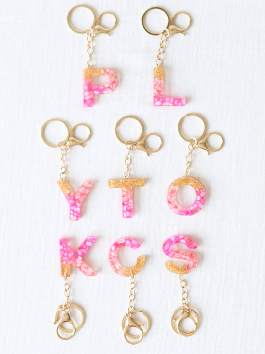 Letter Key Chain - Pink Pebbles