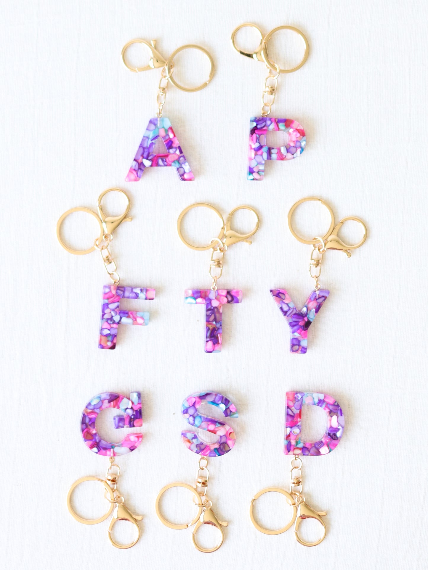 Letter Key Chain- Purple Pebbles