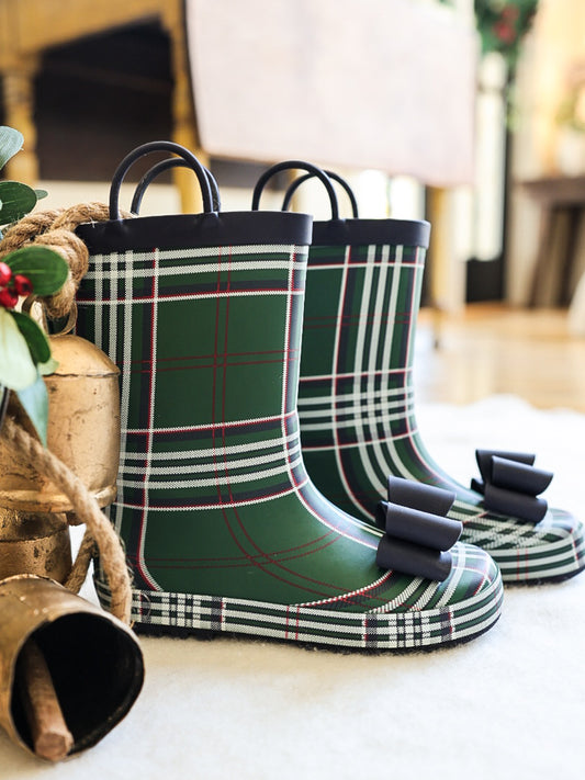 Cheery Rain Boots - Traditional Plaid