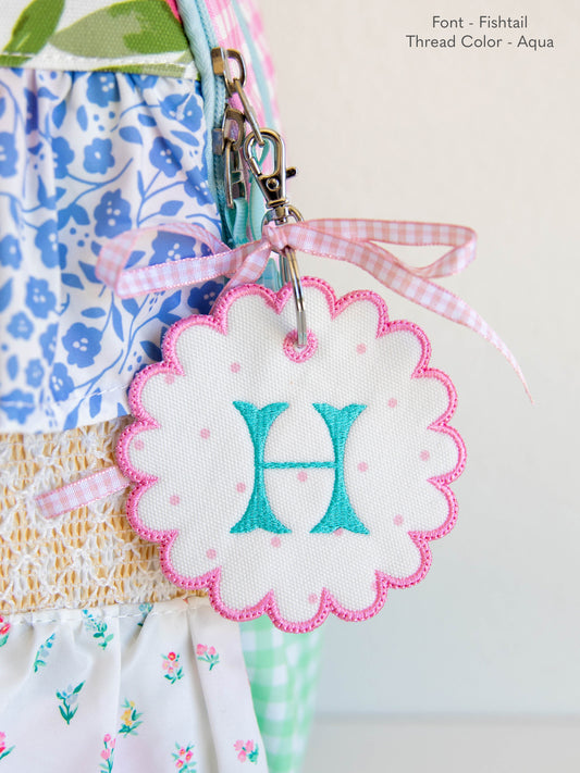 Monogrammed Go Everywhere Tag - Orchid Pink Dot