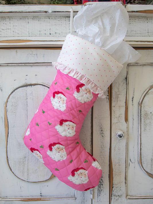 Ruffled Stocking - Pink Santa