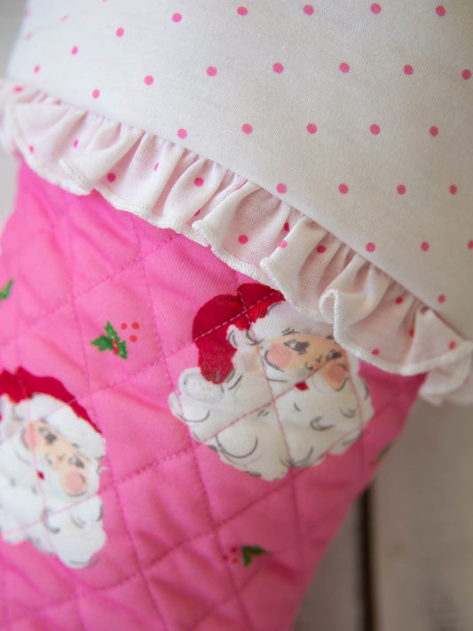 Ruffled Stocking - Pink Santa