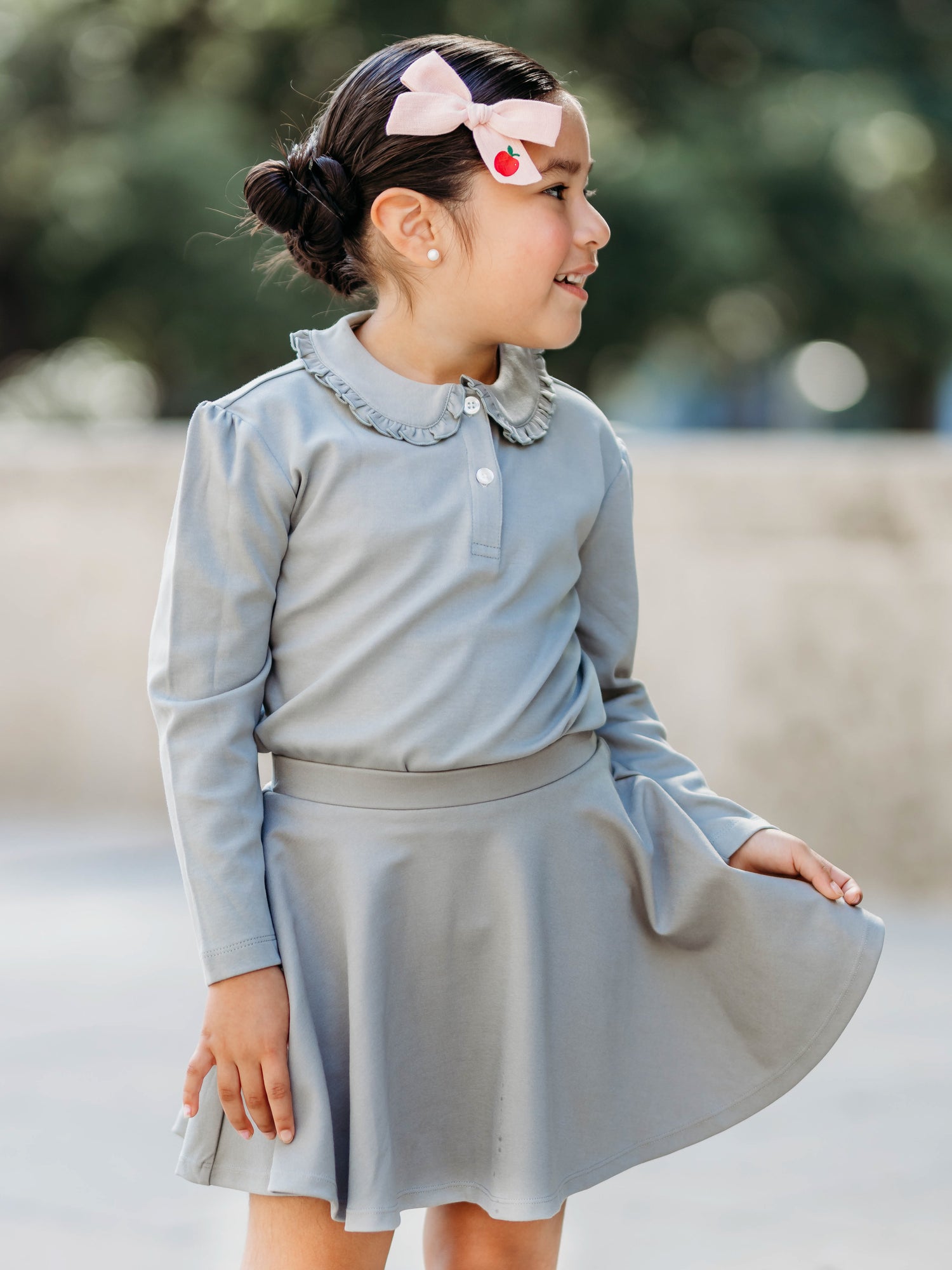 School Uniform Girls Long Sleeve Ruffled Peter Pan Collar Knit