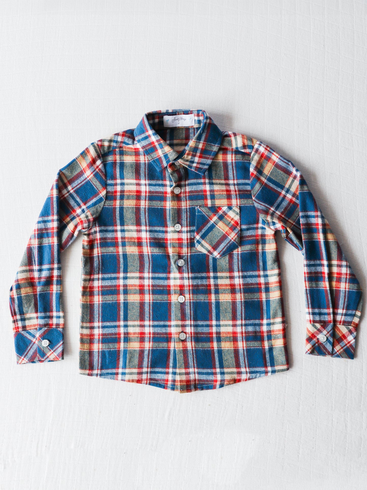 Button Up Shirt - Navy Golden Plaid