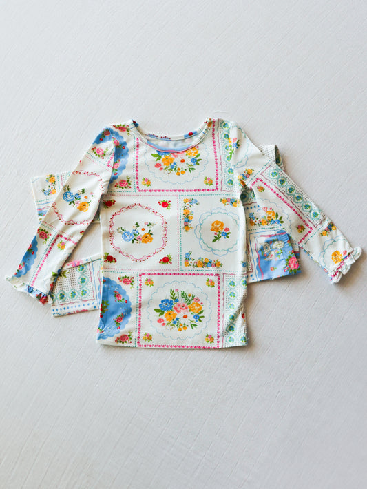 Cloud Fitted Ruffled Pajamas - Spring Patchwork