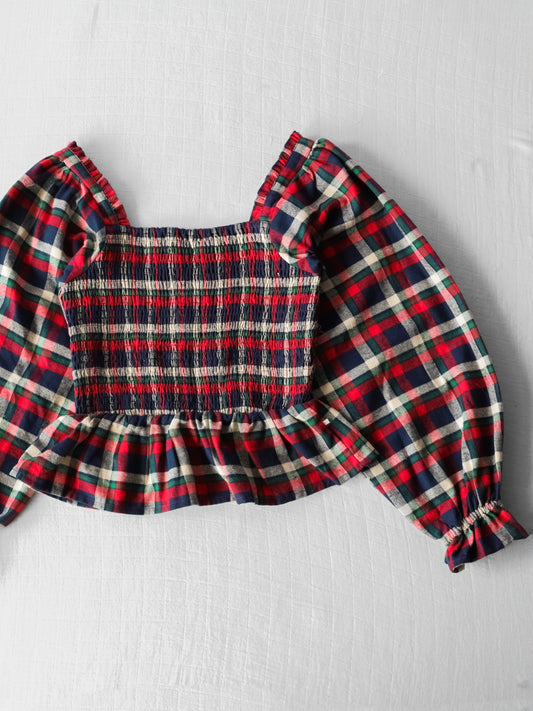 Women's Peplum Blouse - Holiday Cheer Plaid