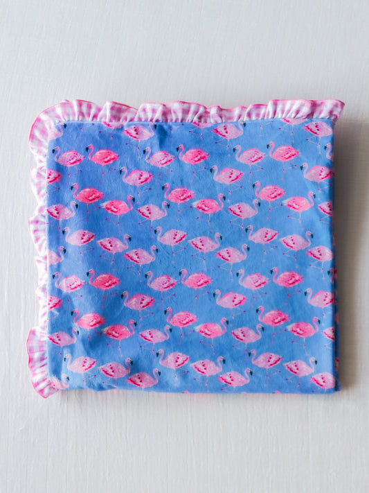 Ruffled Beach Blanket - Flamingo Blue