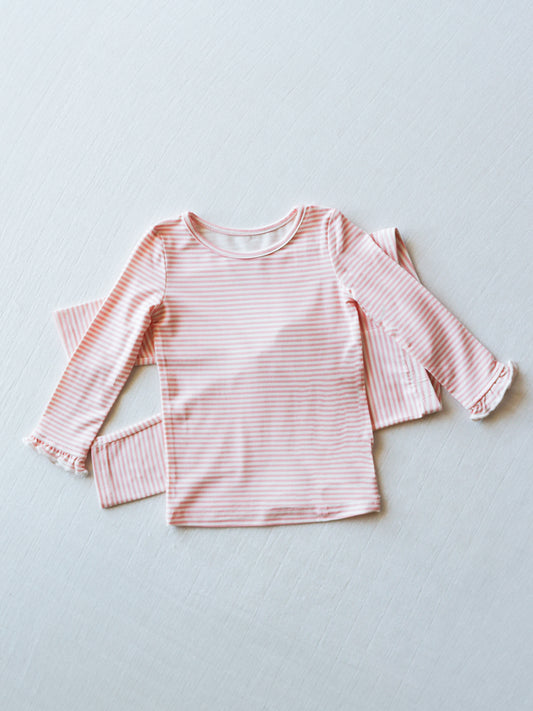 Cloud Fitted Ruffled Pajamas - Little Pink Stripes