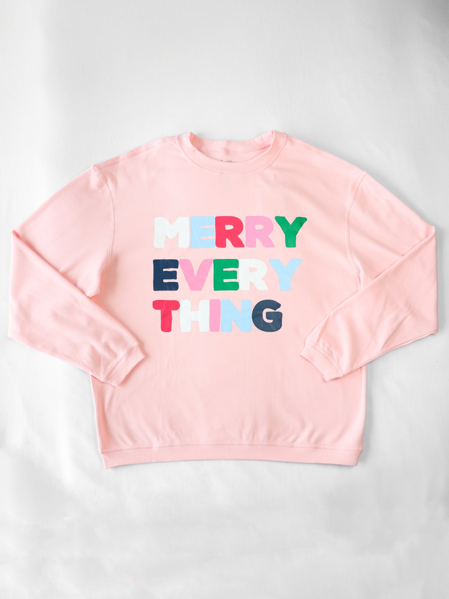 Women's Oversized Warm Knit Sweatshirt - Merry Everything on Pink