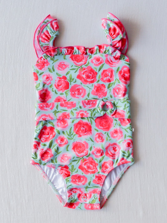 Maisie One Piece - Covered in Roses on Aqua