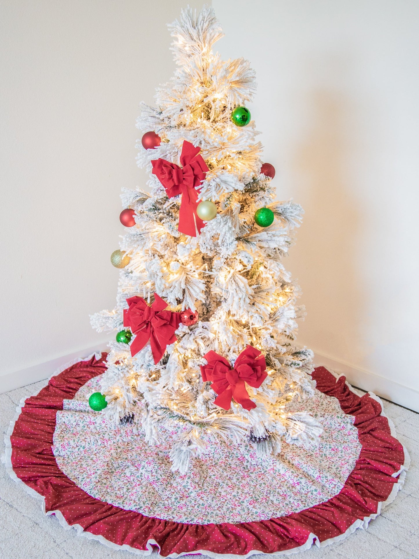 Quilted Ruffled Tree Skirt - Holly Jolly Reindeer