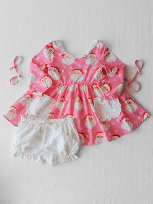 Ruffled Pocket Tunic Set - Jolly St Nick in Pink