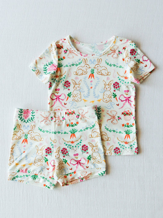 Cloud Fitted Short Set Pajamas - Down the Bunny Trail