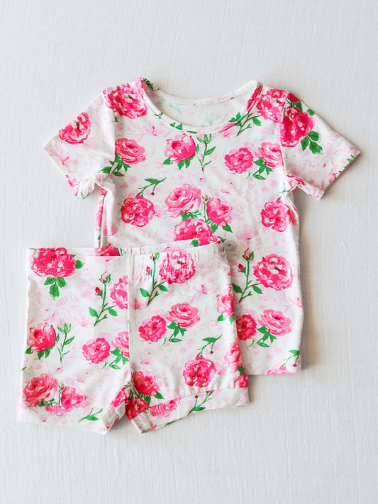 Cloud Fitted Short Set Pajamas - Raspberry Roses