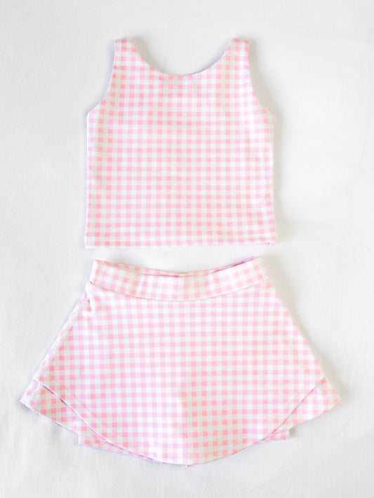 Active Skort Set - Flamingo Check