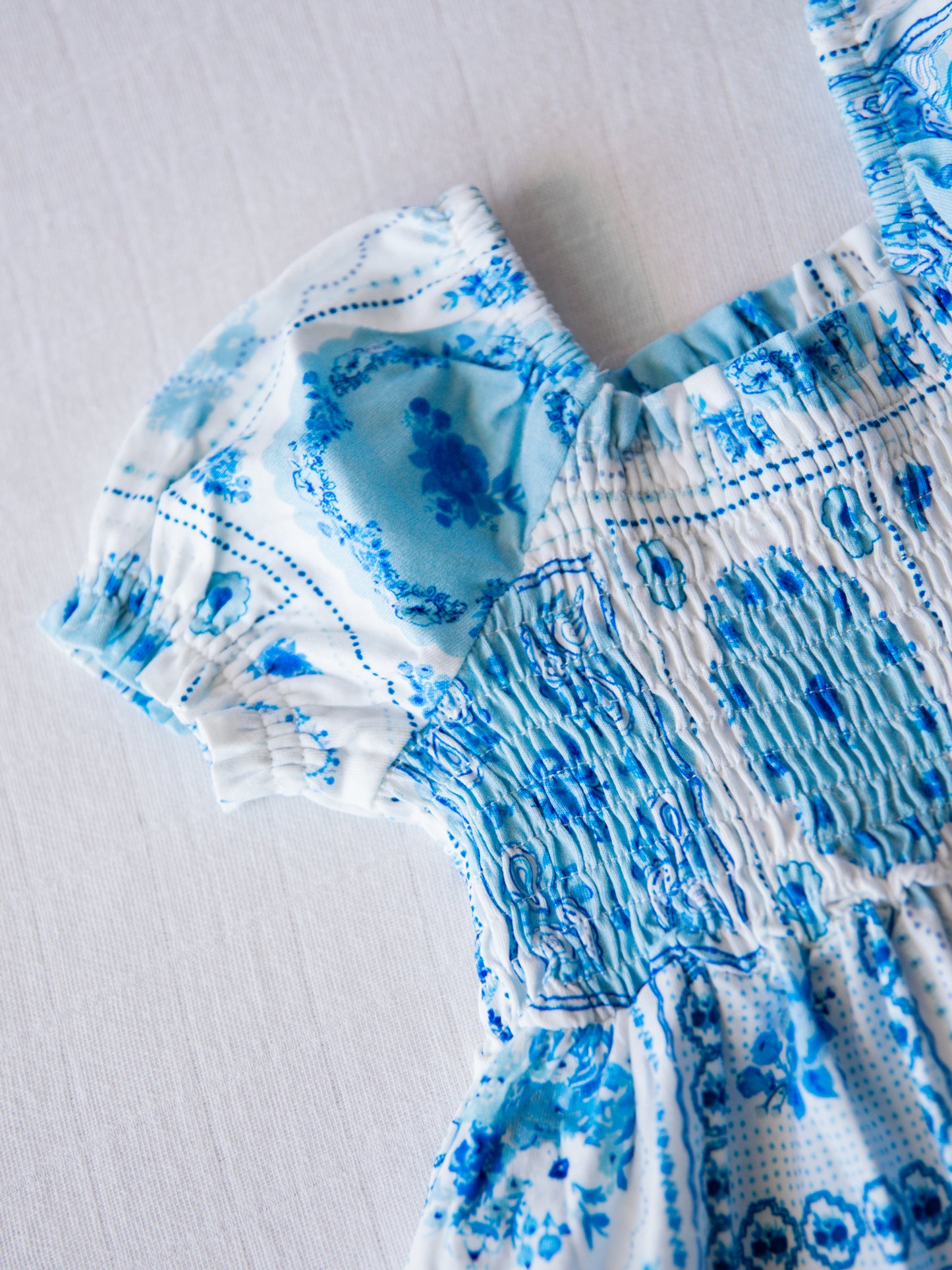 Puff Sleeve Dress - Patchwork Blue