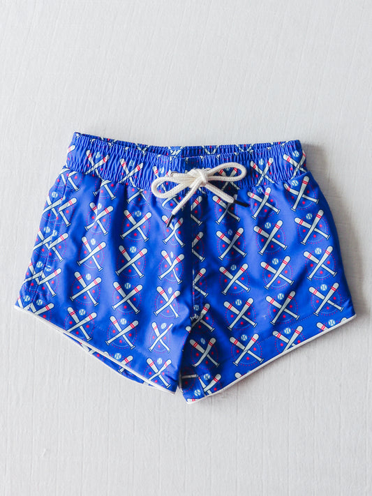 Boy's Swim Trunks - Baseball Bats Navy