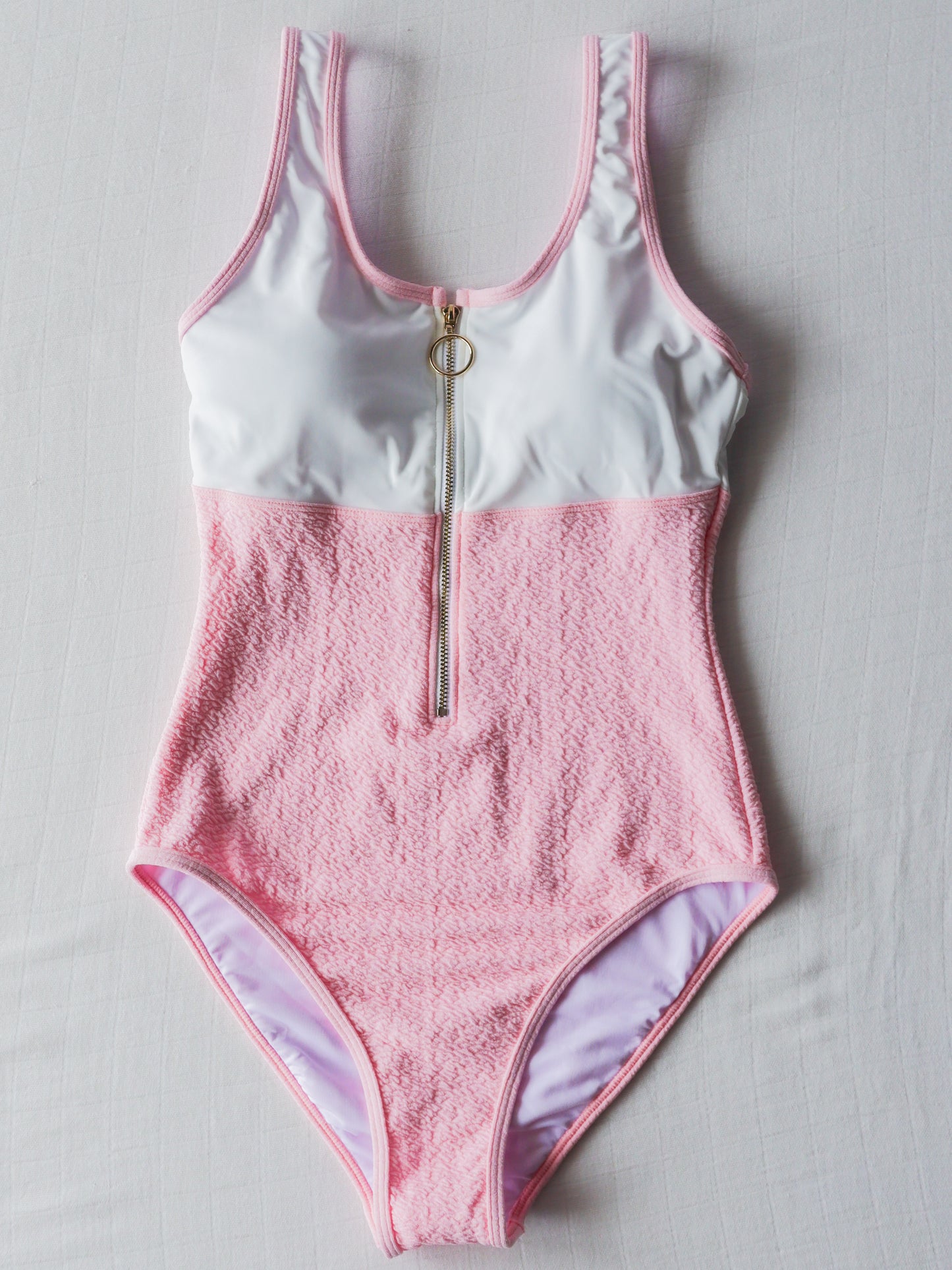 Women's Half Zip One Piece - Pink Parfait