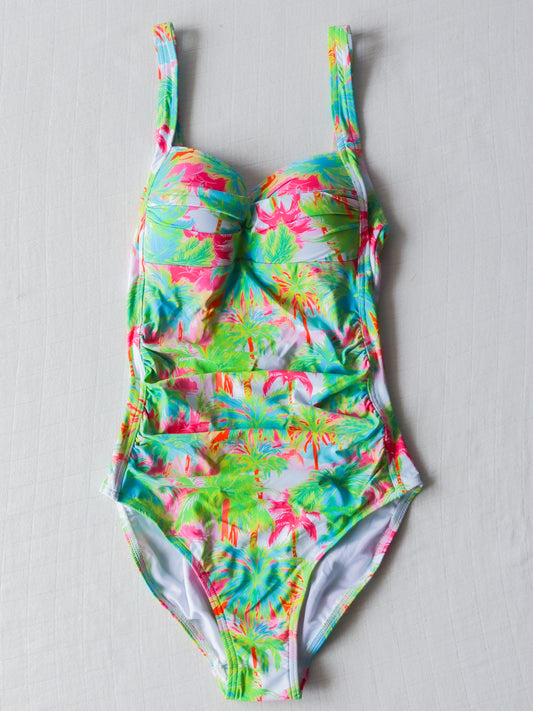 Women's Ruched One Piece - Neon Palms