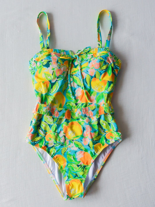 Women's Belted One Piece - Bright Lemon Floral