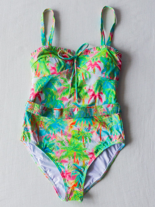 Women's Belted One Piece - Neon Palms