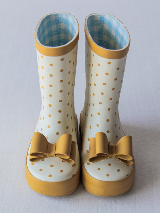 Cheery Rain Boots - Mustard Dot