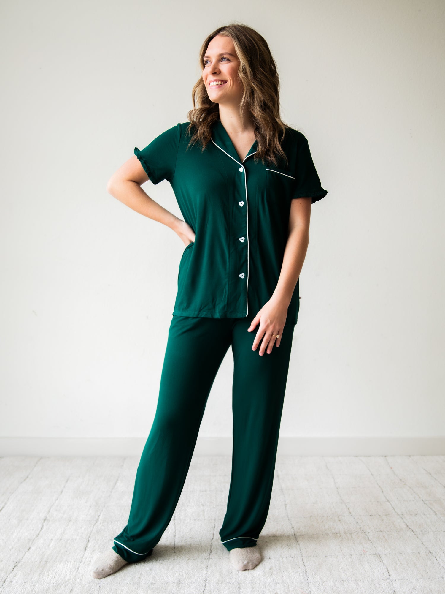 Women's Relaxed Pajama Set - Dark Emerald - SweetHoney Clothing