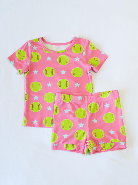 Cloud Fitted Short Set Pajamas - Softballs