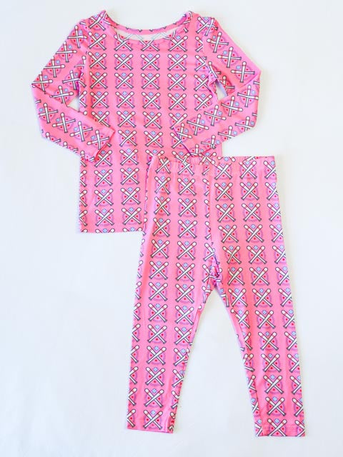 Cloud Fitted Pajamas - Baseball Bats Pink