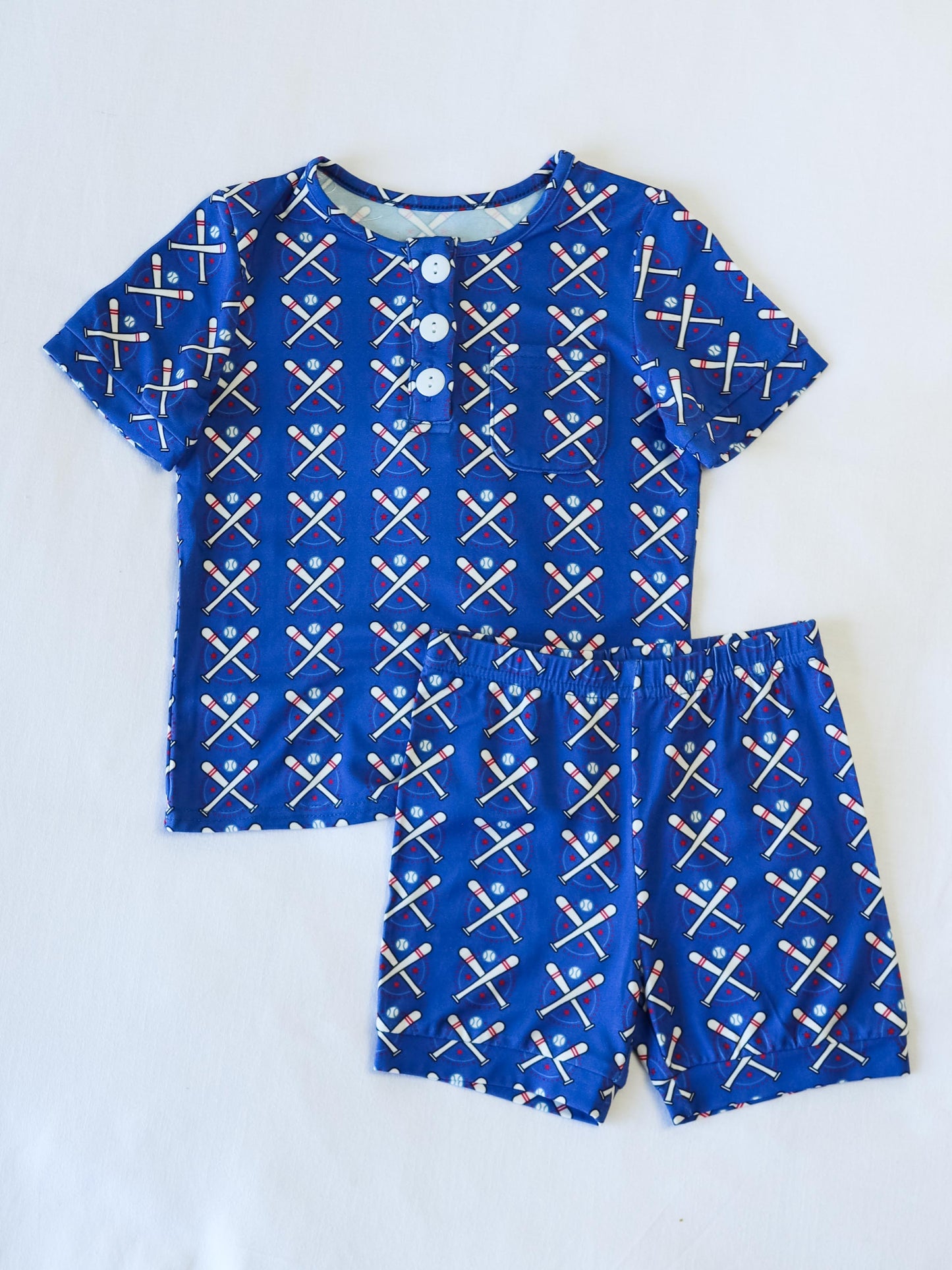 Cloud Short Set Pajamas - Baseball Bats Navy