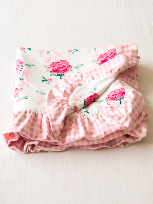 Dreamer Ruffled Blanket - Pink Rose Bouquet