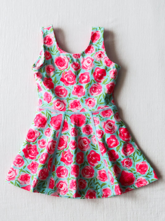Tennis Dress - Covered in Roses on Aqua