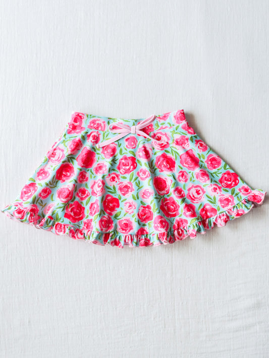 Active Flair Skort - Covered in Roses on Aqua