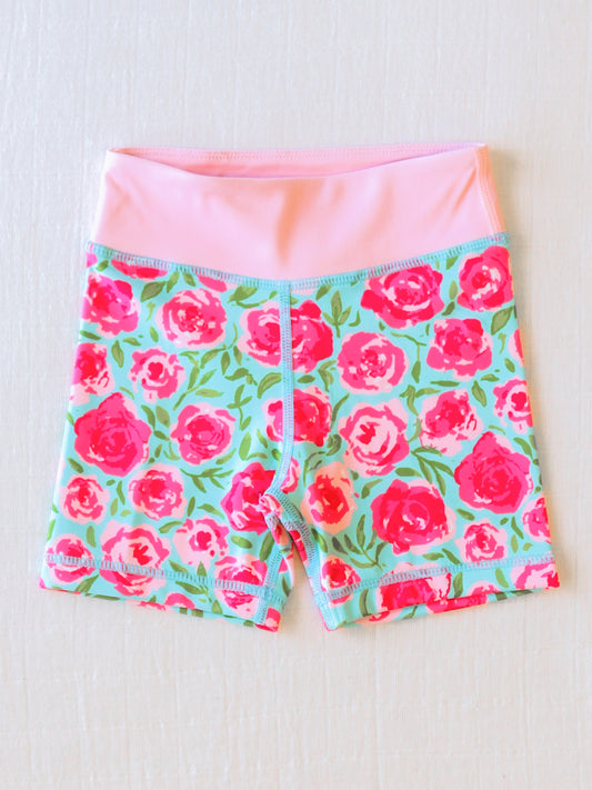 Gym Shorts - Covered in Roses on Aqua