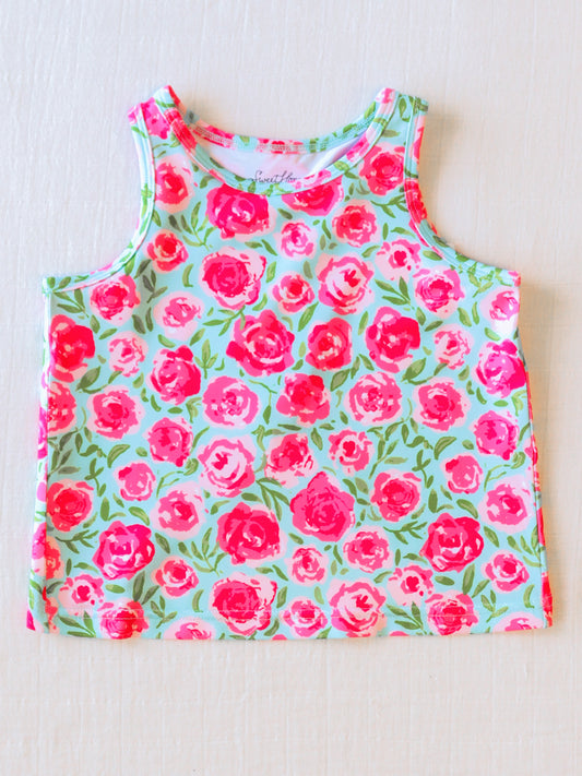 Motion Tank - Covered in Roses on Aqua