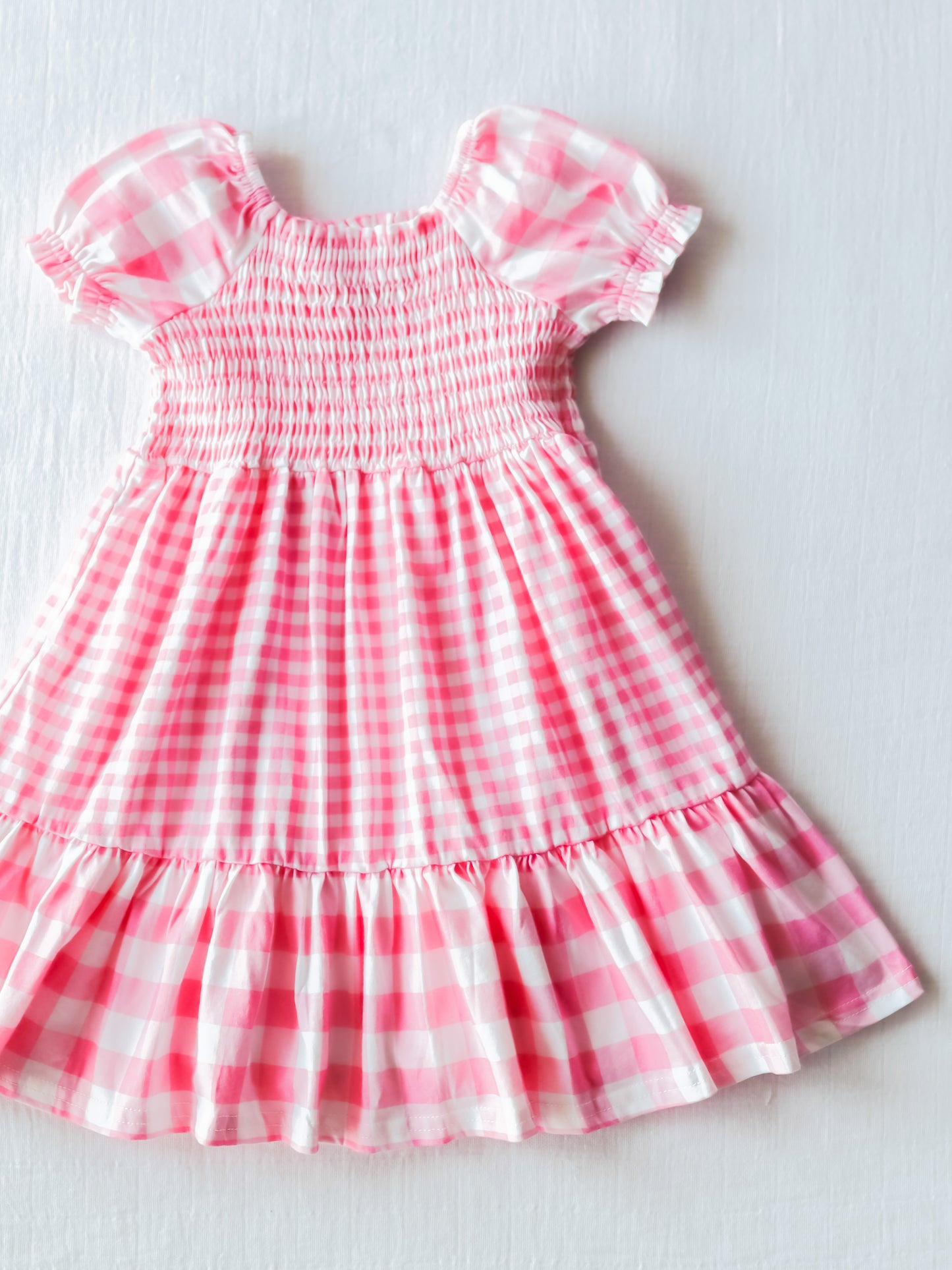 Puff Sleeve Dress - Heart Pink Check
