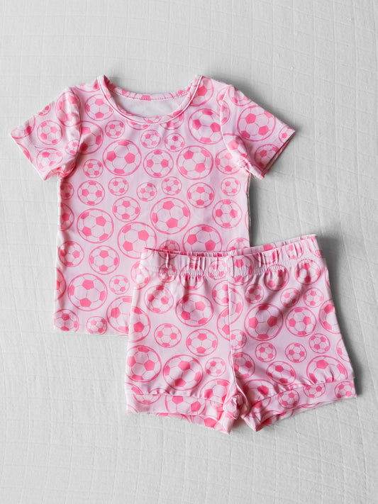 Cloud Fitted Short Set Pajamas - Soccer in Pink