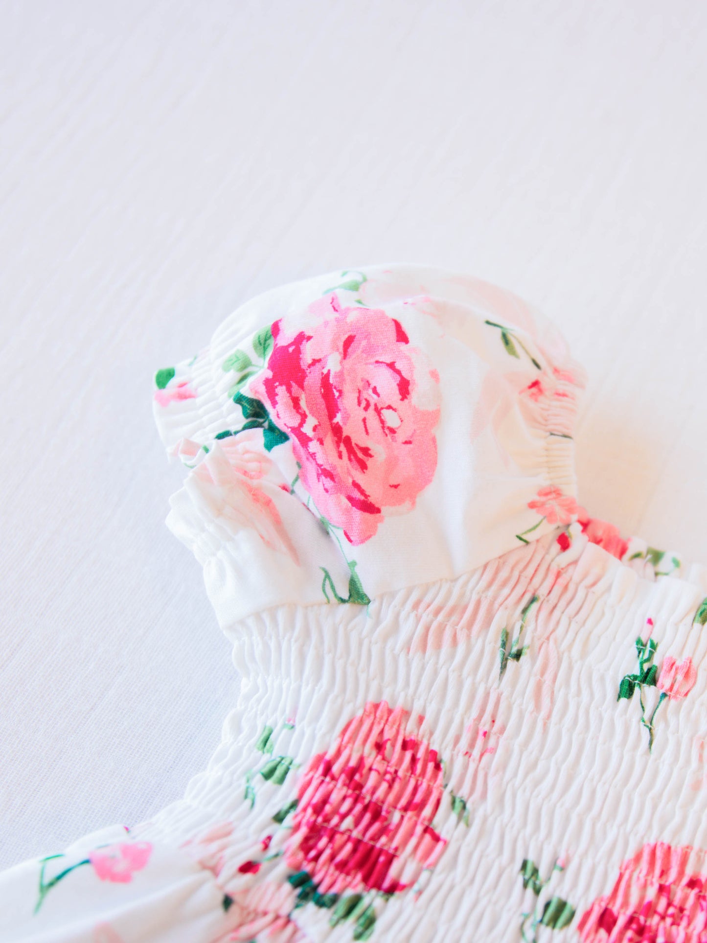 Puff Sleeve Dress - Pink Rose Bouquet