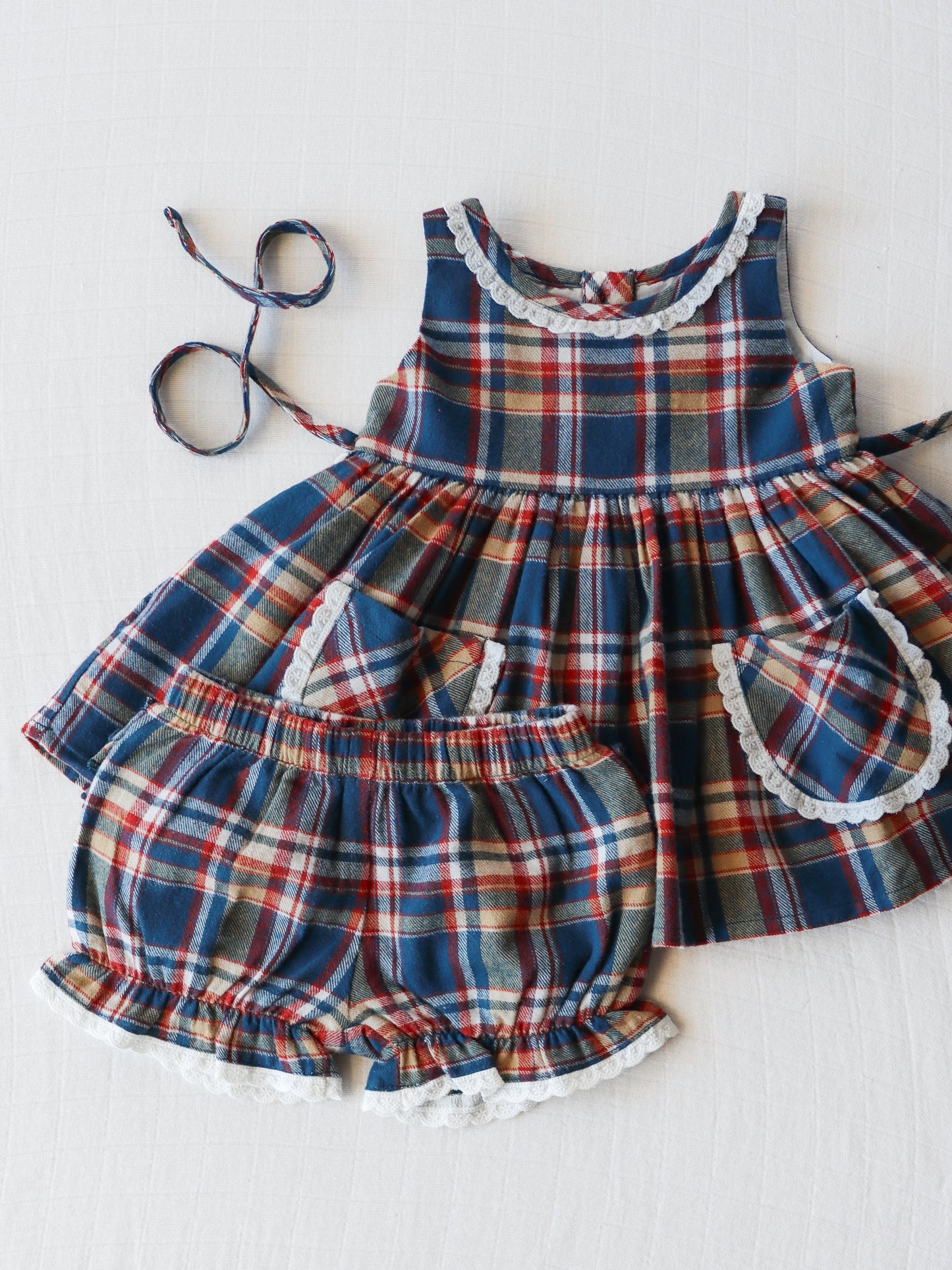 Ruffled Pocket Tunic Set - Navy Golden Plaid