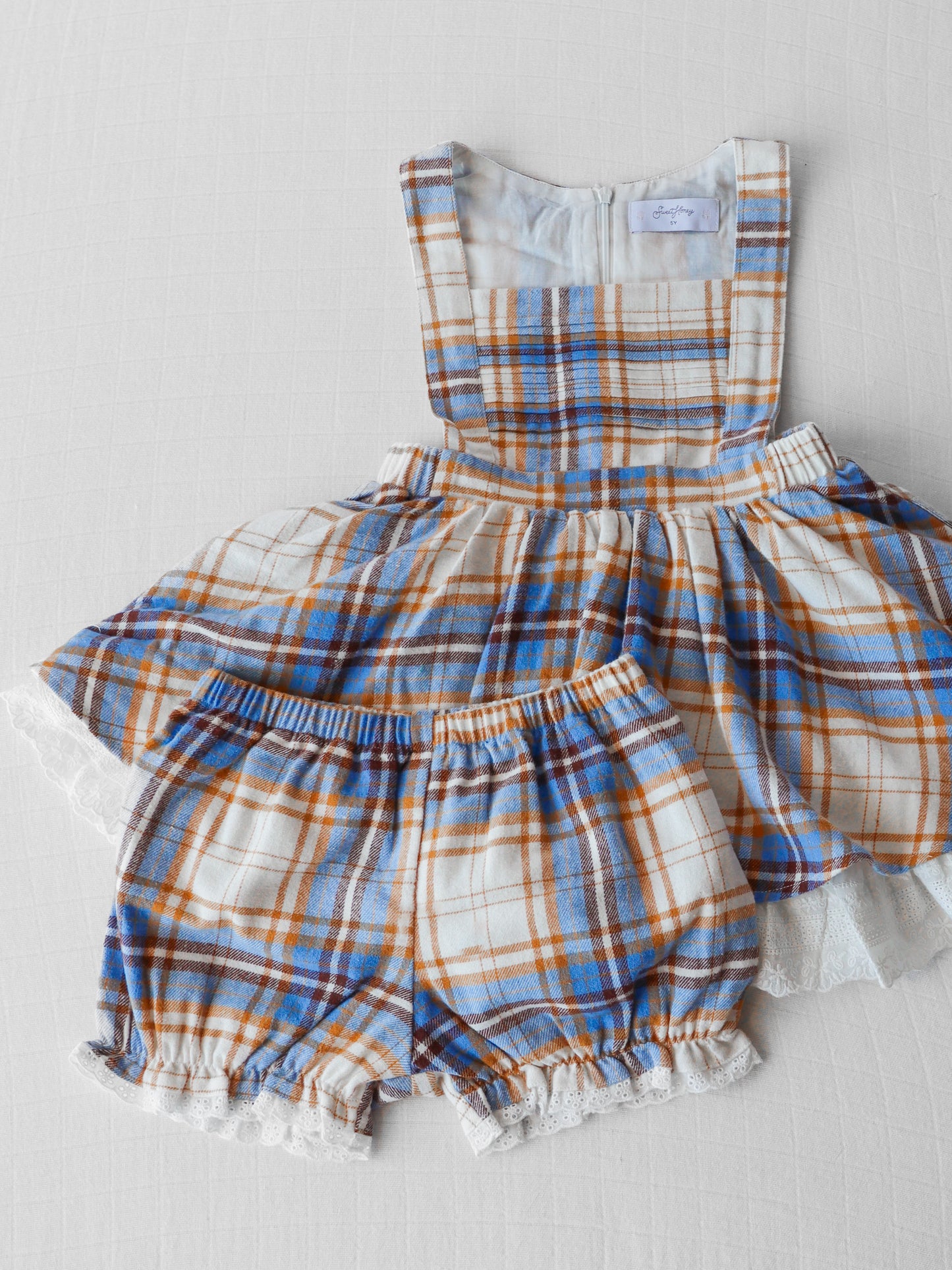 Pinafore Set - Blue Stone Plaid