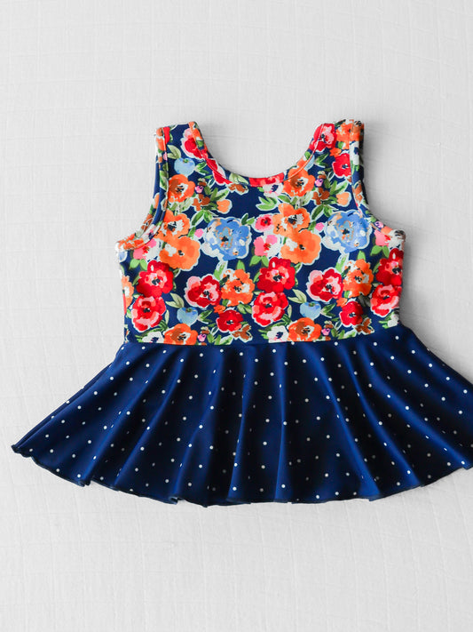 Skirted Leotard - Navy Fall Blooms