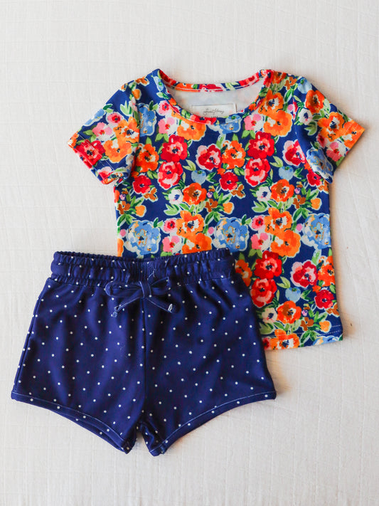 Tee & Short Play Set - Navy Fall Blooms