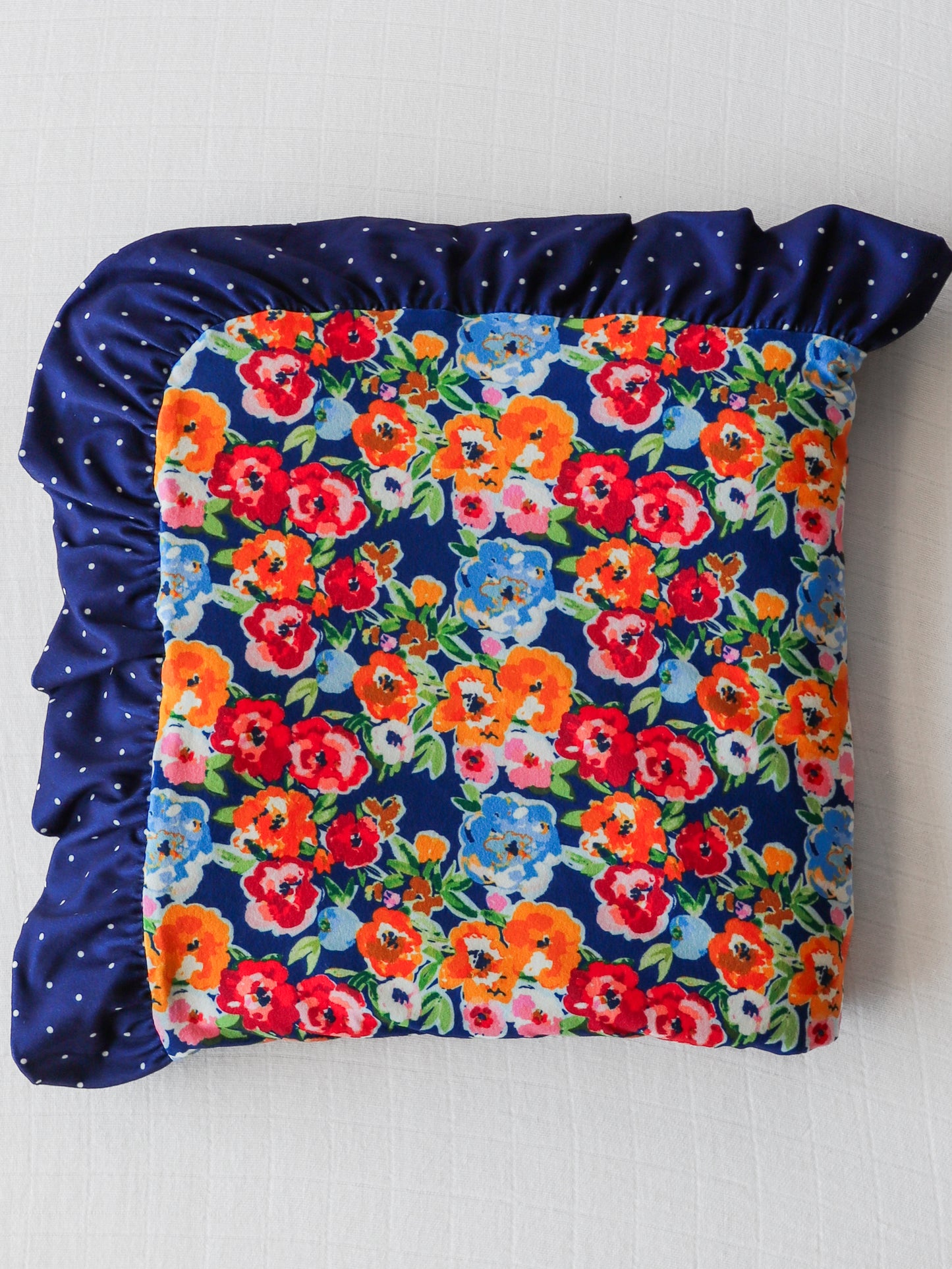 Dreamer Ruffled Blanket - Navy Fall Blooms