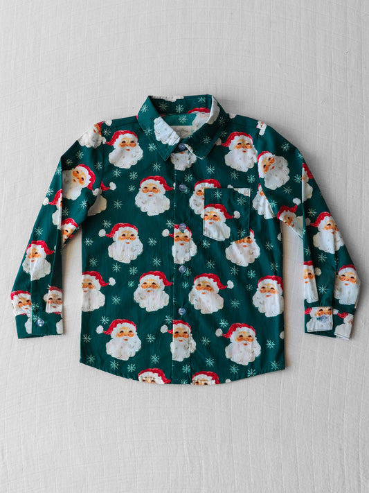 Button Up Shirt - Jolly St Nick Green