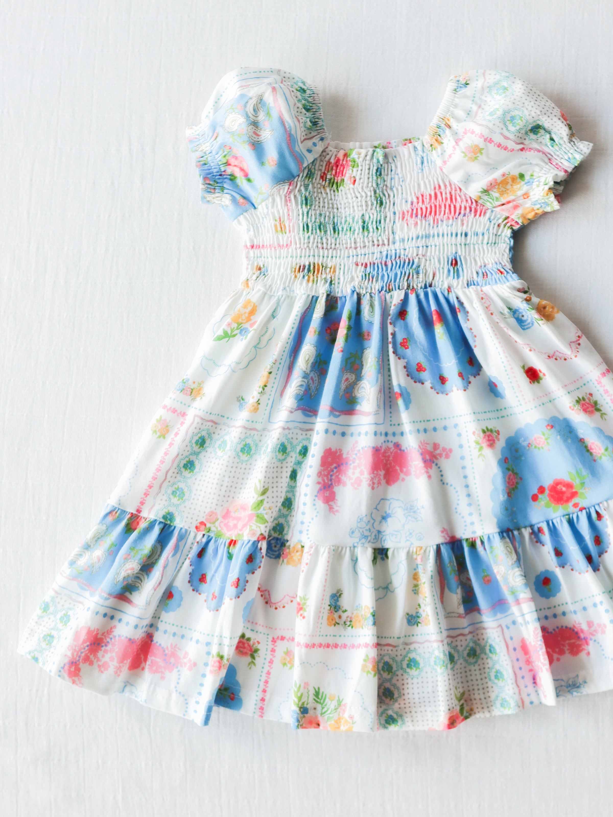 Puff Sleeve Dress - Spring Patchwork - SweetHoney Clothing