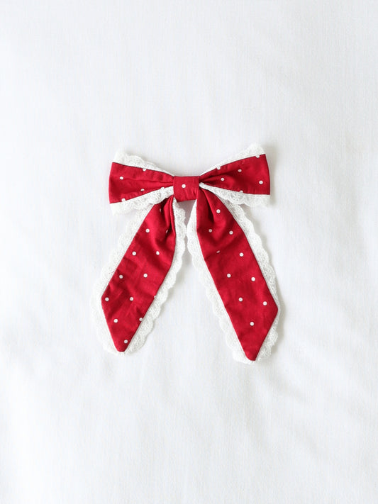 Small Long Tail Bow - Red Dotty