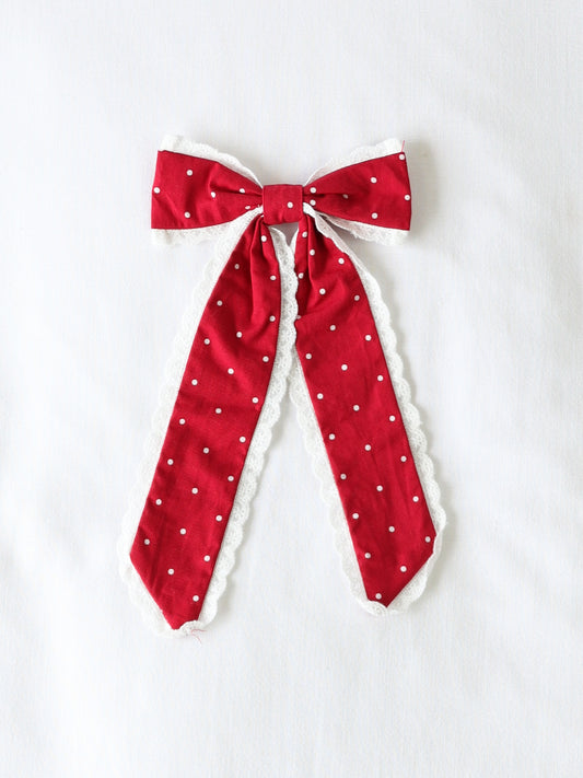 Large Long Tail Bow - Red Dotty