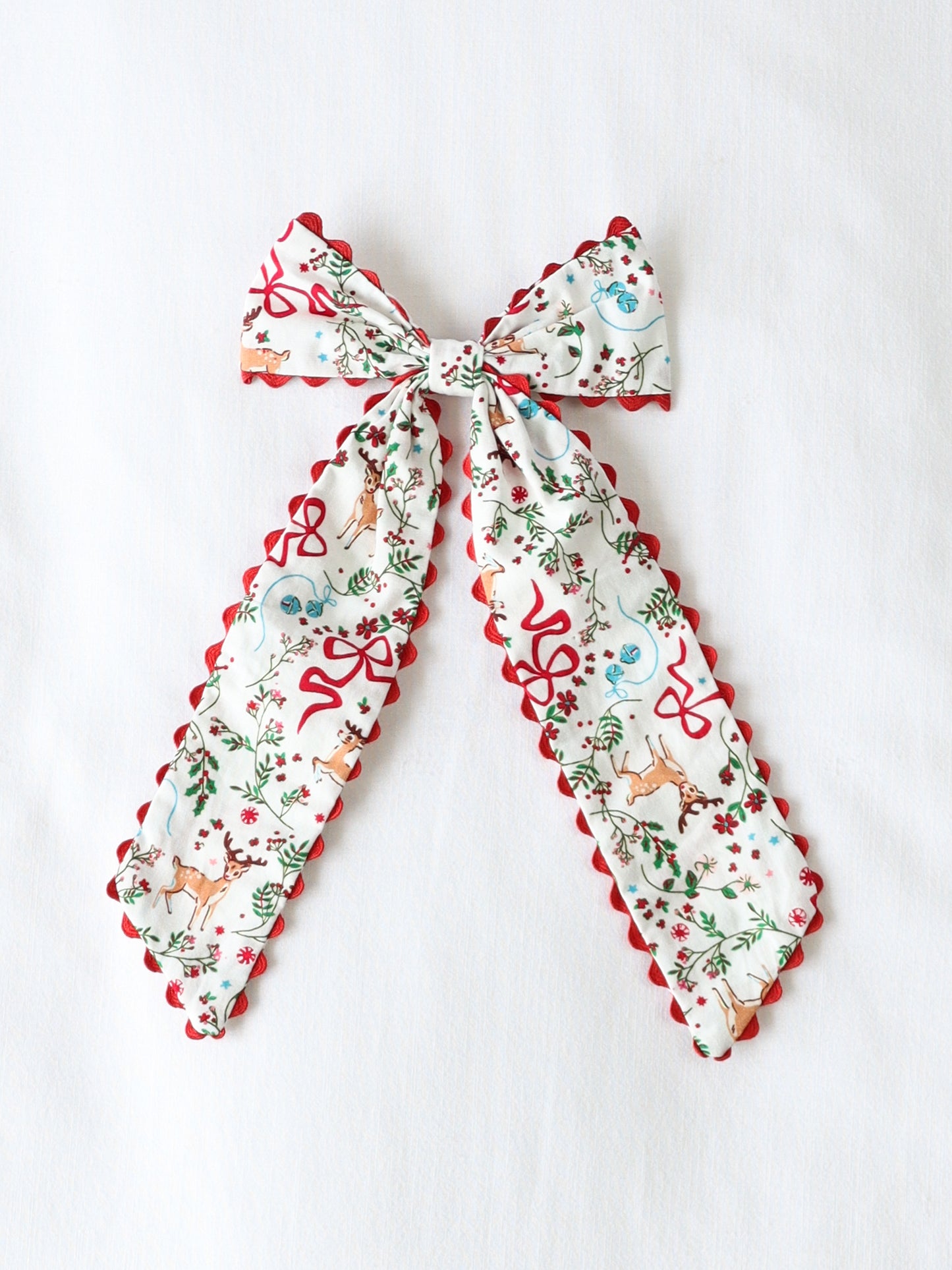 Large Long Tail Bow - Holly Jolly Reindeer